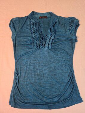 HeartSoul Ruffle V-Neck Cap Sleeve Blouse Blue Women’s Regular Size M